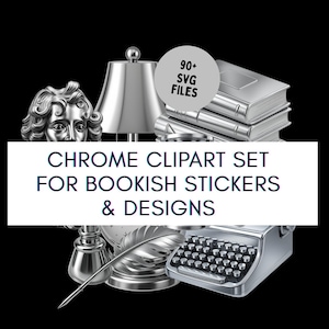 Metalliska kromgrafiska ikoner SVG-filer, Y2K estetisk sublimeringskonst, boklig clipart designpaket