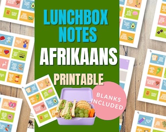 Afrikaans Lunchbox Notes for Kids | Printable affirmations and fillable blank cards | Instant Download PDF | Colorful School Snack Cards