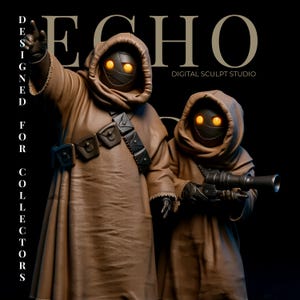 Jawas Sculpture STL – Desert Scavenger Duo Displayfigurer för samlare och 3D-utskrifter