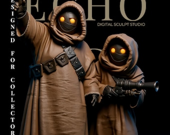 Escultura STL de Jawas – Dupla de Catadores do Deserto para Colecionadores e Impressão 3D