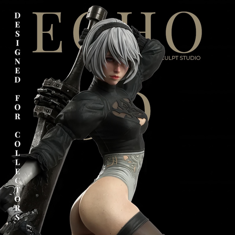 2B android warrior STL figure dynamic pose