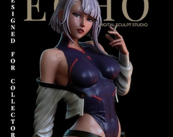 Lucy STL – Garota Neon Netrunner com Base de Tela Cibernética (SFW + NSFW)