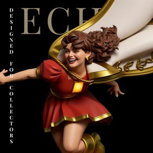 May include: A figurine of a smiling character in a red dress with gold trim and boots. The figure has brown hair and a white cape with gold accents. The text "DESIGNED FOR COLLECTORS" is visible on the left side of the image.