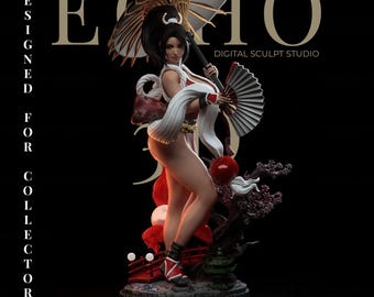 Figura Mai Comp STL | Estátua elegante de dançarina com leque impressa em 3D | Modelo para colecionadores