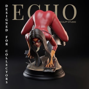 Acrobatic Red Mask Heroine STL – Dynamic Comic Collector Statue 3D Print Model