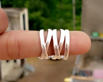 Anello multistrato in argento sterling, fascia unisex, avvolgimento in filo metallico