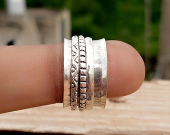 Anello girevole in argento sterling fatto a mano, fascia da meditazione