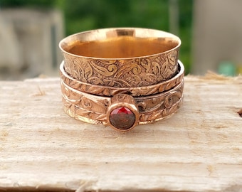 Handmade Garnet Copper Spinner Ring, Meditation Jewelry