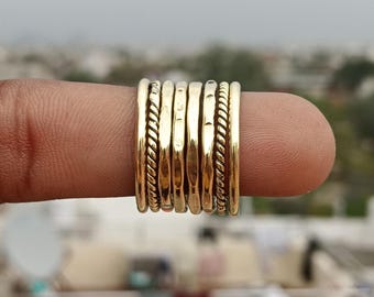 Handmade Brass Anxiety Ring Set, Thin Stacking Bands