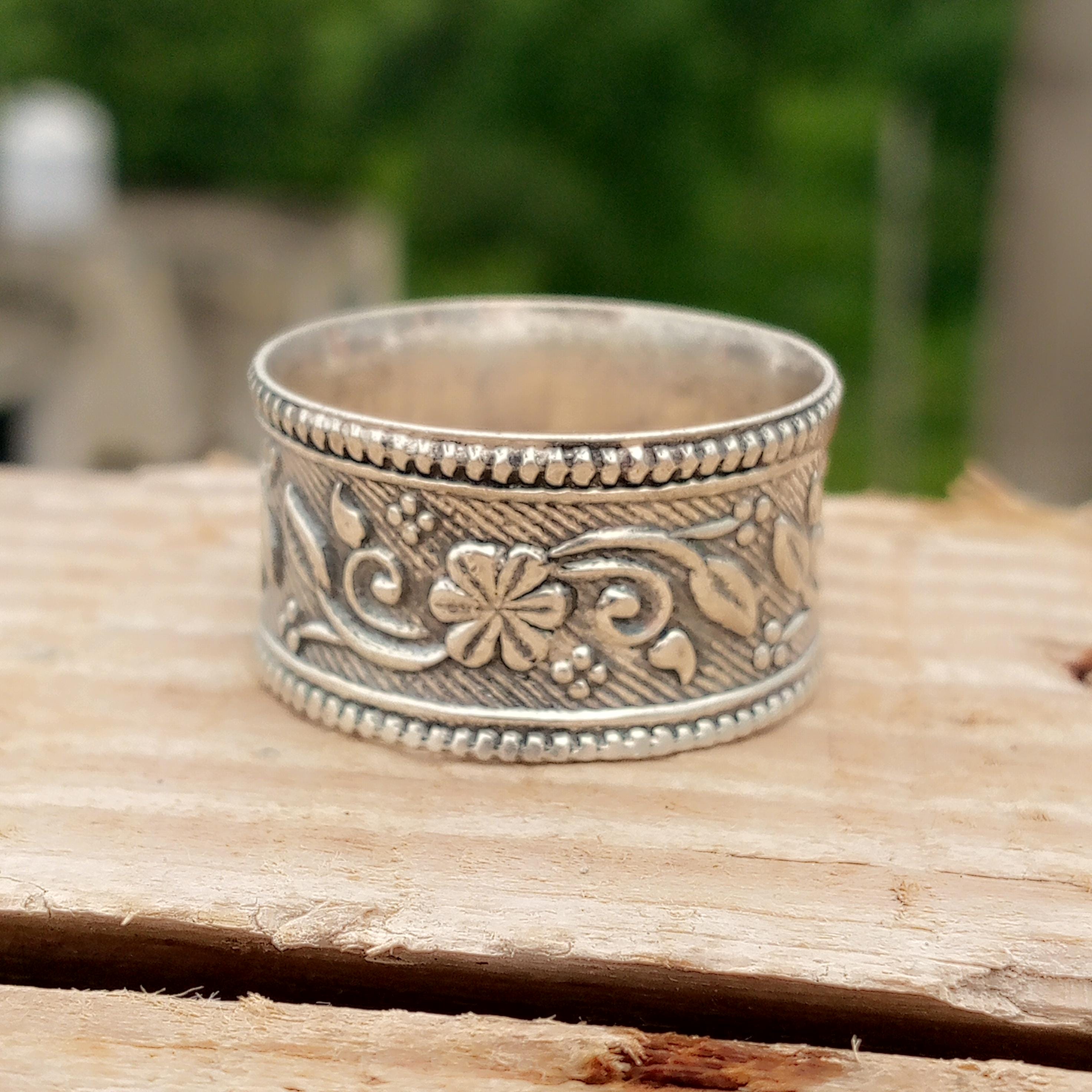 Handmade Sterling Silver Floral Band Ring, Boho Thumb Ring - Etsy