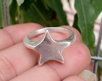 Sterling Silver Star Ring, Boho Unisex Band, Minimalist Statement Jewelry