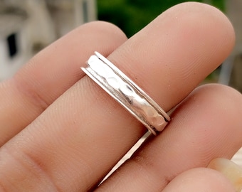 Sterling Silver Spinner Ring, Anxiety Relief Band, Unisex Handmade Jewelry