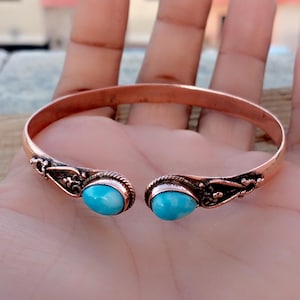 Larimar Gemstone Bangle, Solid Copper Bangle, Handmade Bangle, Designer Bangle, Adjustable Bangle, Open Bangle, Woman Bangle