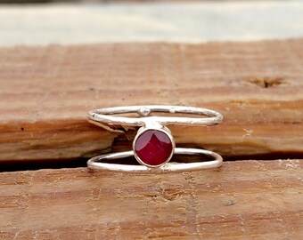 Ruby Gemstone Ring, 925 Sterling Silver Jewelry, Statement Anniversary Ring