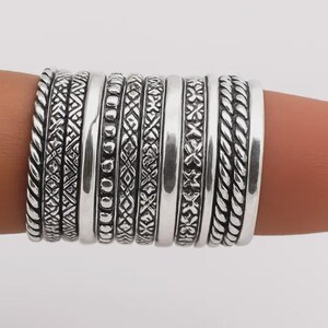 Set of 13 Sterling Silver Stacking Rings, Dainty Boho Bands, Statement Ring