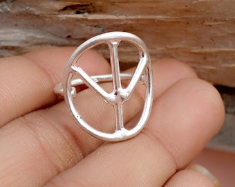 Anello fatto a mano in argento sterling con simbolo della pace, gioielli hippie
