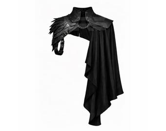 Black Gothic Shoulder Armor Cape, Medieval Cosplay Mantle, Dark Fantasy Festival Outfit