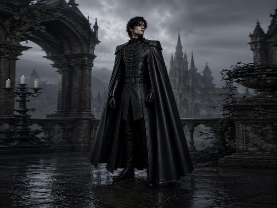 Men's Black Faux Leather Gothic Cape Cloak: Vampire Cosplay, Medieval LARP Costume