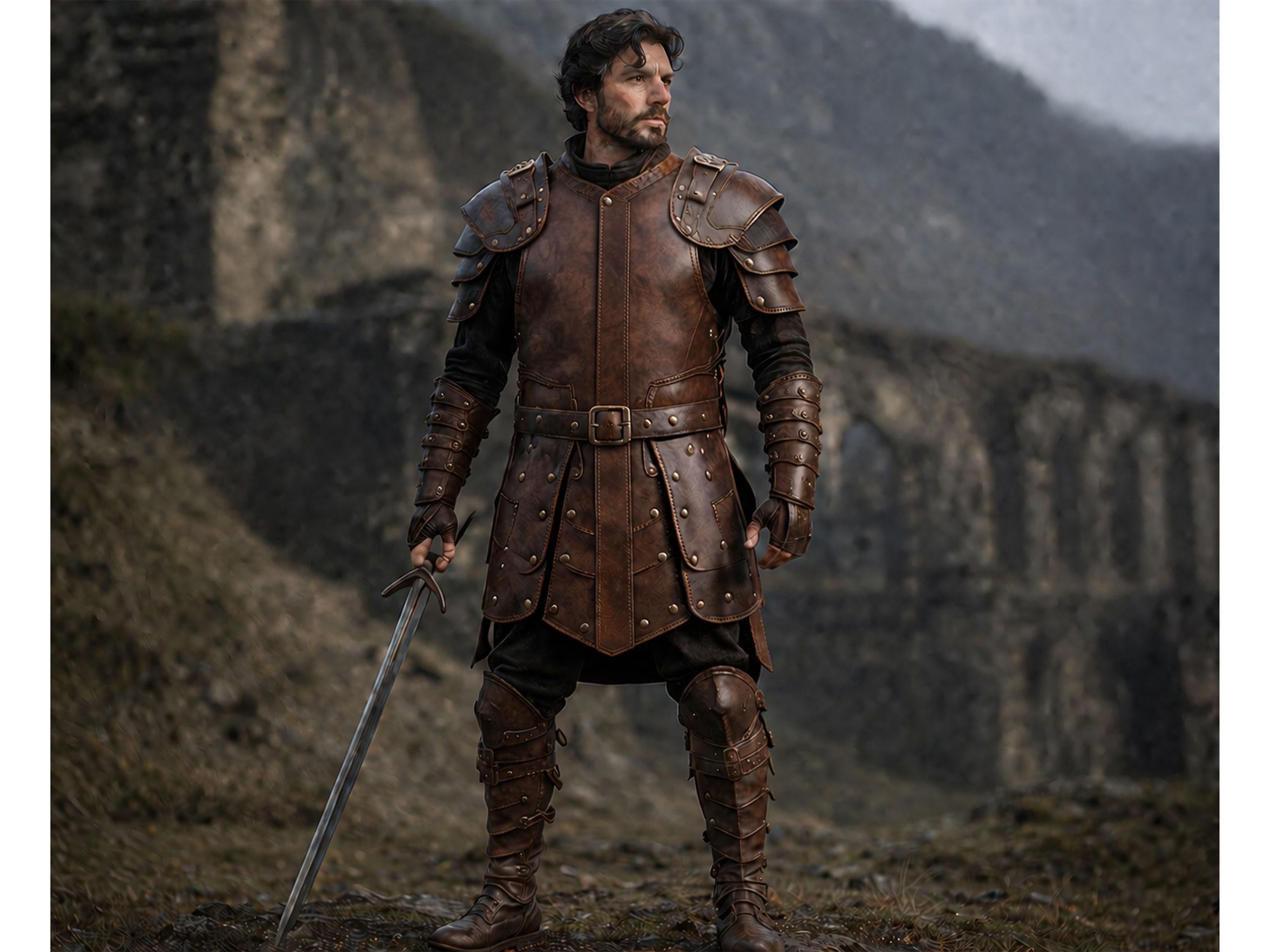 Medieval Leather Warrior Armor Costume for Men, Knight Cosplay LARP Suit