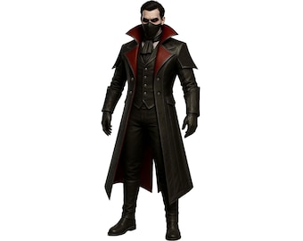 Trench in pelle nera gotica fatto a mano, set costume cosplay da vampiro steampunk