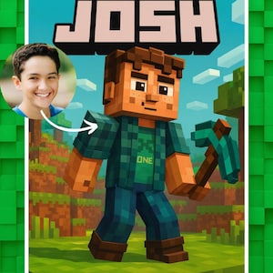 Custom Pixel Block Game Character Poster – Personalized Gamer Art from Your Photo, Minecraft-Inspired Kids & Adults Gaming Room Decor