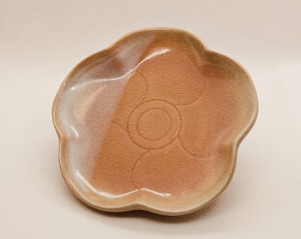 Plato de flores japonés vintage: plato de cerámica wabi sabi para té