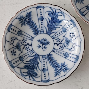 Japanese Blue & White Arita Porcelain Plate | Small Japanese Fan Motif Dishes | VintageStyle Decorative Plate|