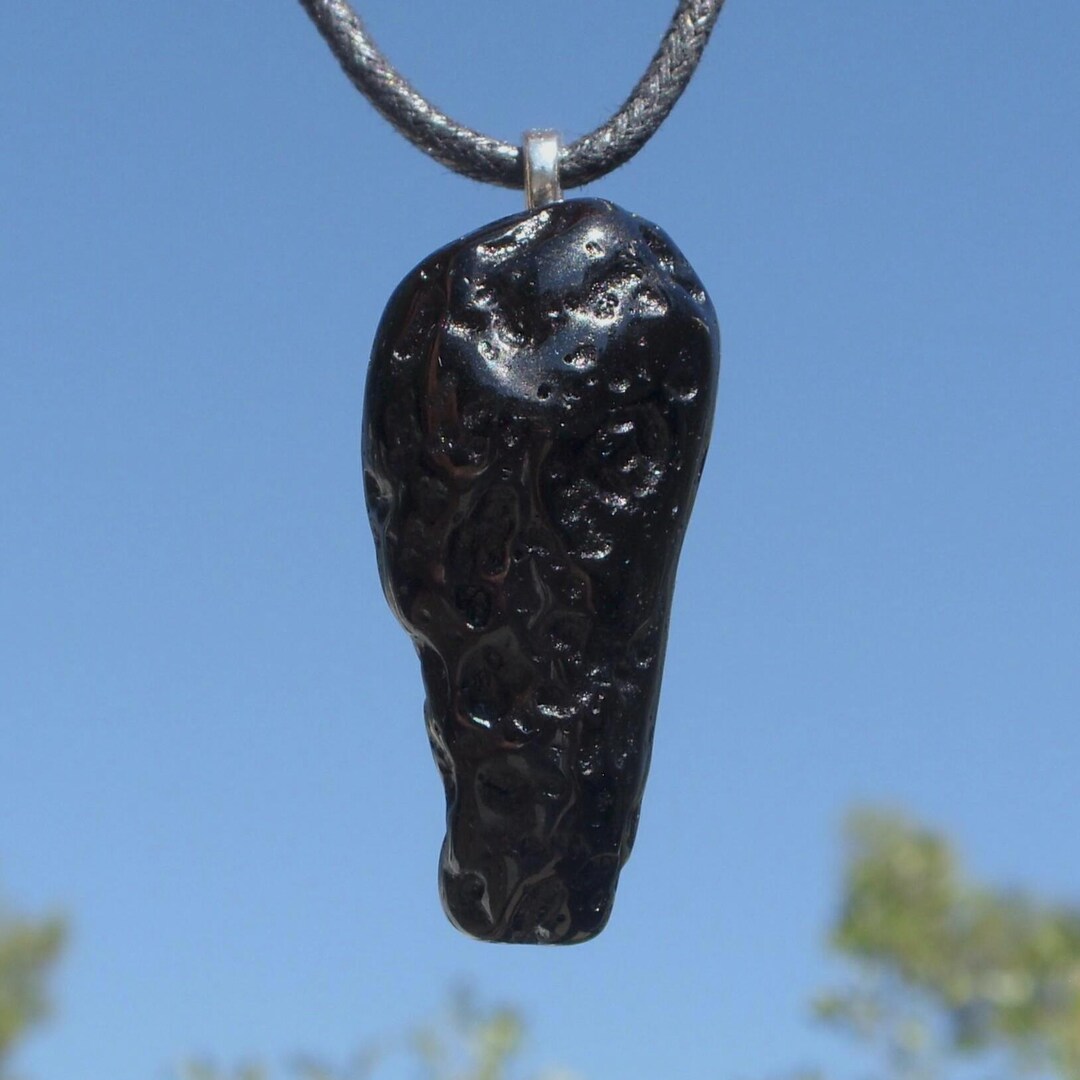 Black Tektite Free Form Raw Stone Crystal Pendant Adjustable Cord ...
