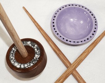 Walnut and White Buffalo Turquoise 5-piece European Low Whorl Spindle set.