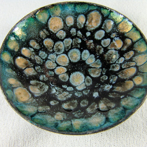 Hammered Copper Enameled Spinning Bowl: Separation Enamels