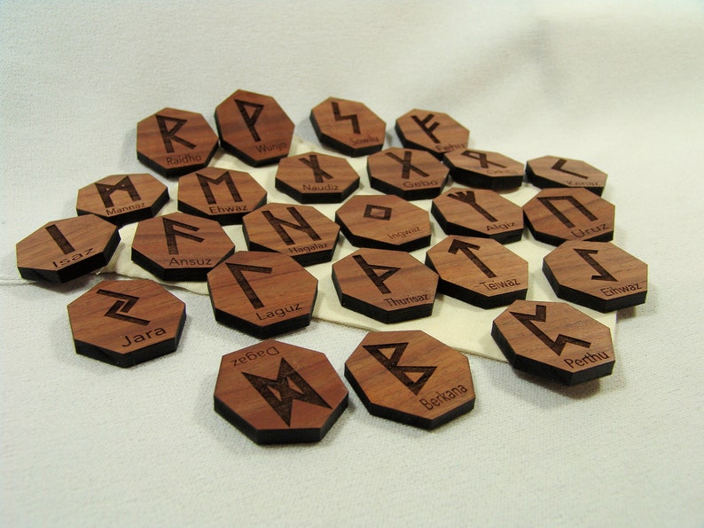 E Shape Rune Elder Futhark Rune Set With the Rune Names in Black Walnut - Etsy