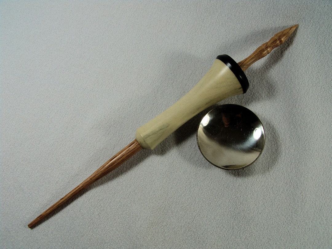 Tibetan Support Spindle With an Oaken Shaft and Holly Whorl With an
