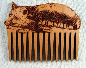 Short Tapestry Weaving Comb: Forest Fox Totem