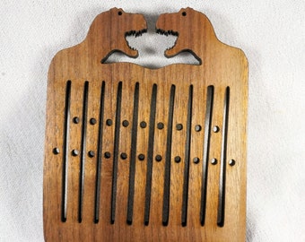 Two Tyrannosaurus Double Hole Band or Tape Weaving Heddle, Back Strap Loom 19 Thread with 9 Pattern Holes