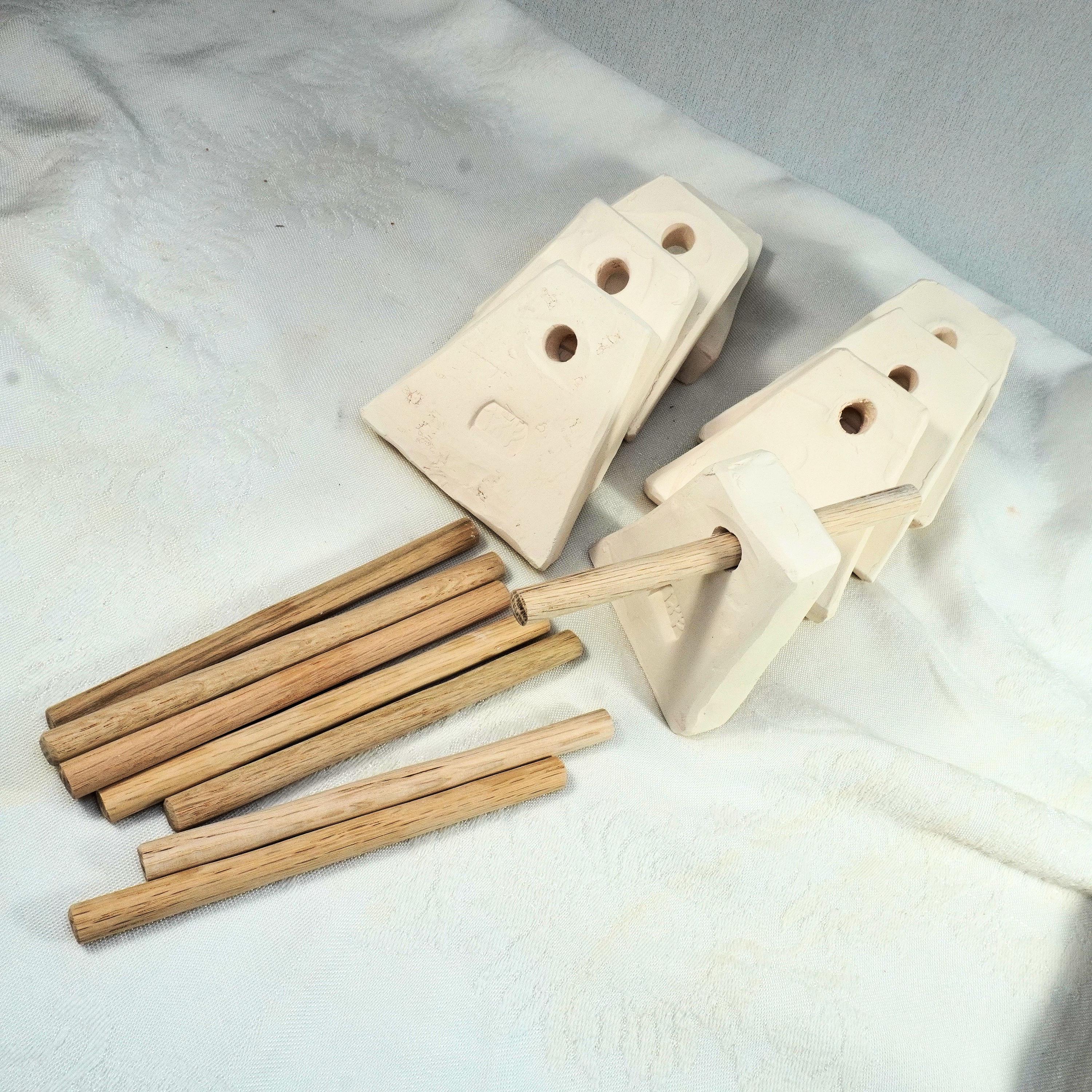 8 Regulated Bronze Age Loom Weights for Warp Weighted Looms. Fired Porcelain ~195g including a Warping Beam