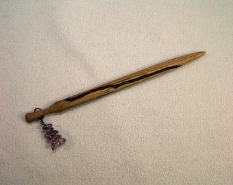 Kanzashi / Hairstick, Oak with Lichtenberg Figures 7 inches Amethyst