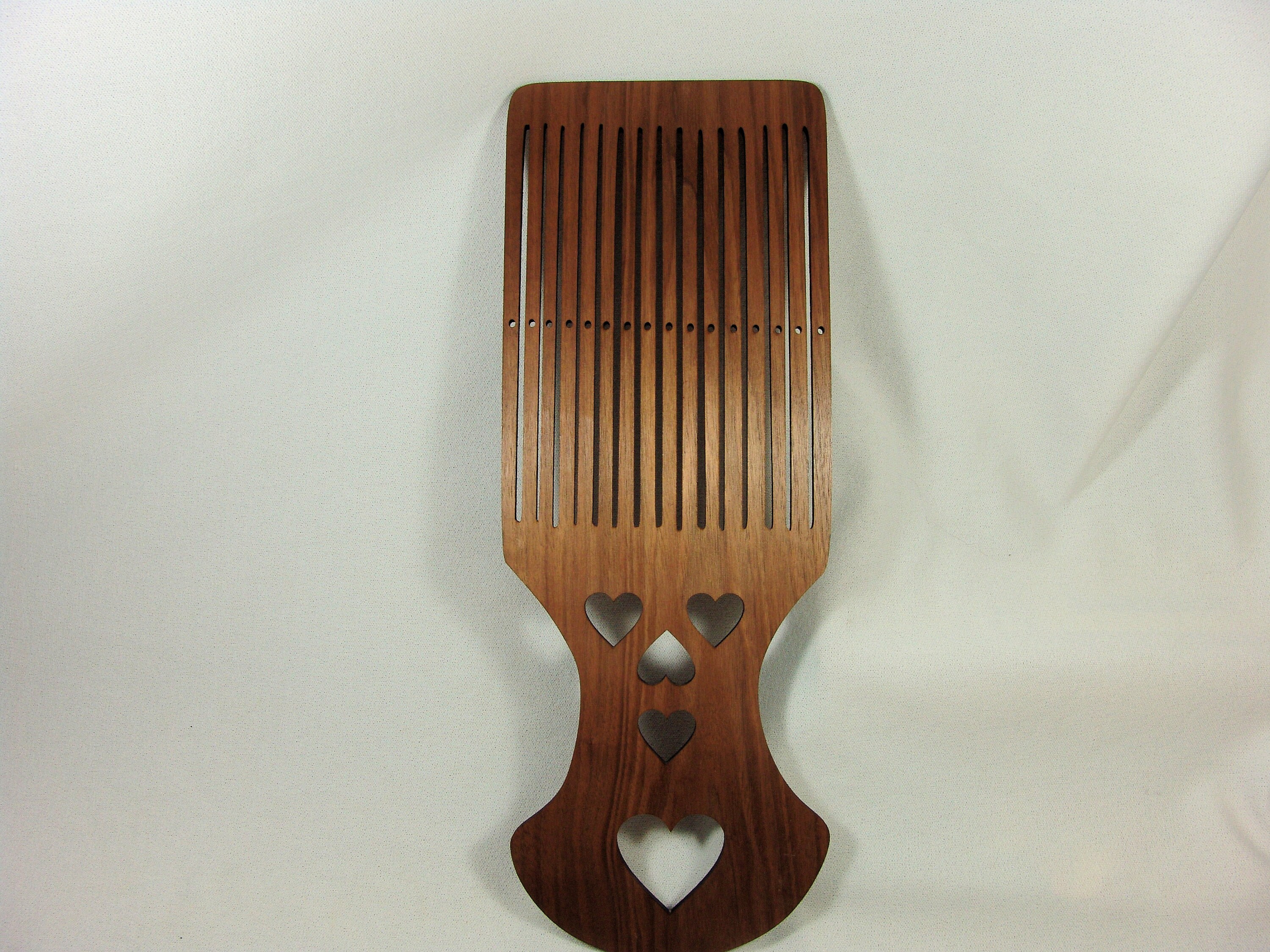 Early American, Colonial Band or Tape Weaving Heddle, Back Strap Loom: 5 of Hearts in Black Walnut