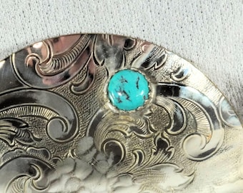 Spinning Bowl: Old Silver Plate and a Kingman Turquoise in a Sterling Silver Mount