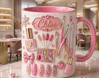 Nail Tech Mug, Personalized Name Nail Artist Coffee Cup, Beauty Salon Gift