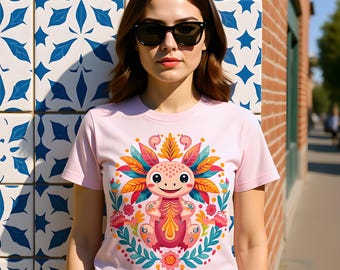 Axolotl Tee, Floral Wreath Soft Unisex Shirt