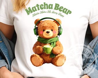 Matcha Bear PNG | Teddy Bear Matcha Lovers Club | Retro Cute Matcha Shirt | Matcha Latte Aesthetic Digital File