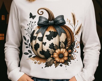Cow Print Pumpkin Floral PNG: Rustic Fall Clipart (Digital Download)