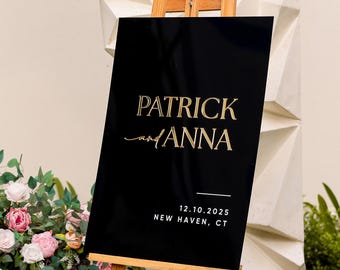 Personalized Black Acrylic Wedding Welcome Sign: 3D Names