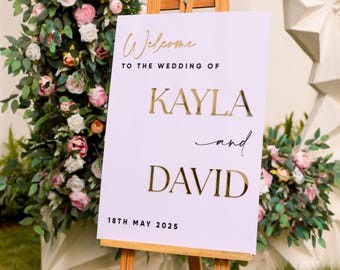 Personalized Acrylic Wedding Welcome Sign: 3D Mirror Gold Names
