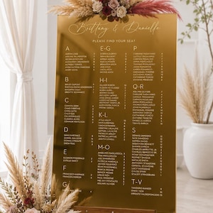 Gold Mirror Wedding Seating Chart, Time to Dine Reception Decor