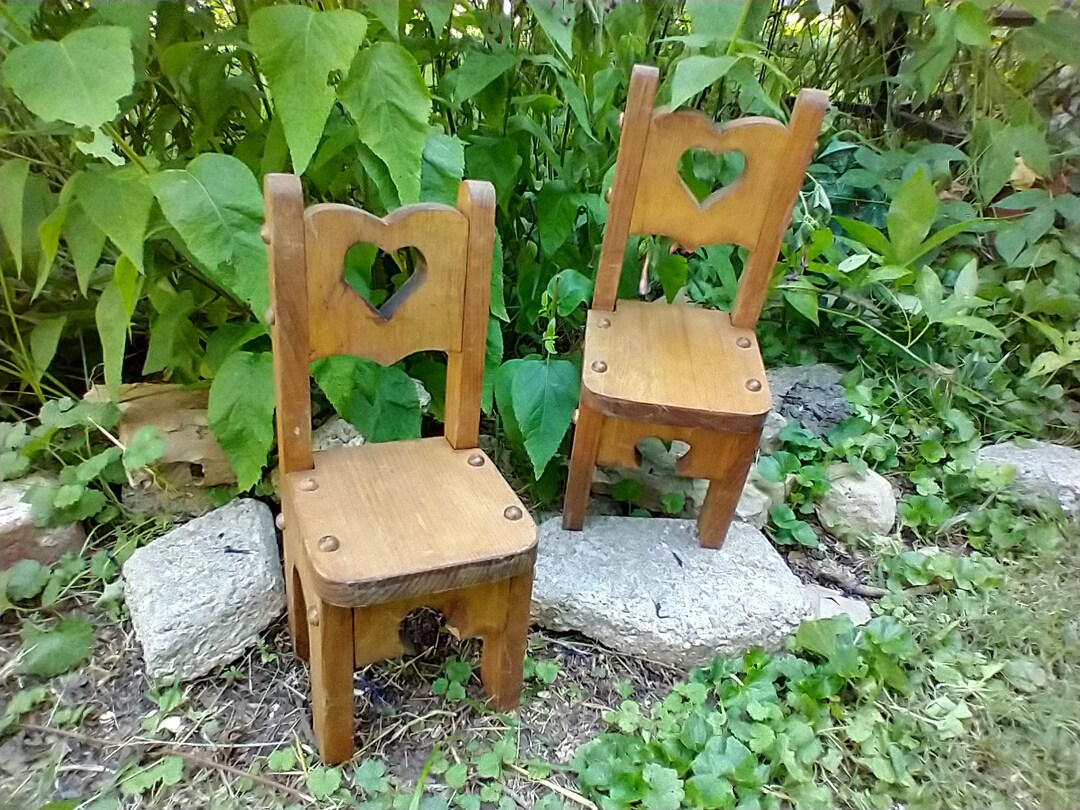 Two Doll Chairs//vintage Wooden Seats With Hearts//pretend & Etsy