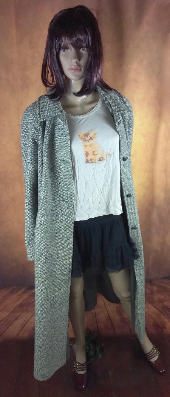 80's Tweed Trench Coat by Ferncroft//Speckled Gray