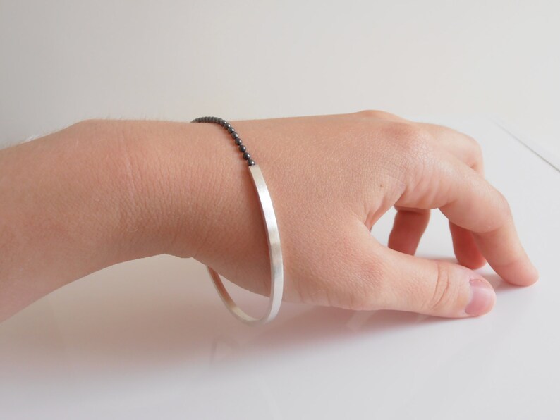 handmade bangle black sterling silver black silver silver jewelry Simple bracelet silver bangle silver bracelet