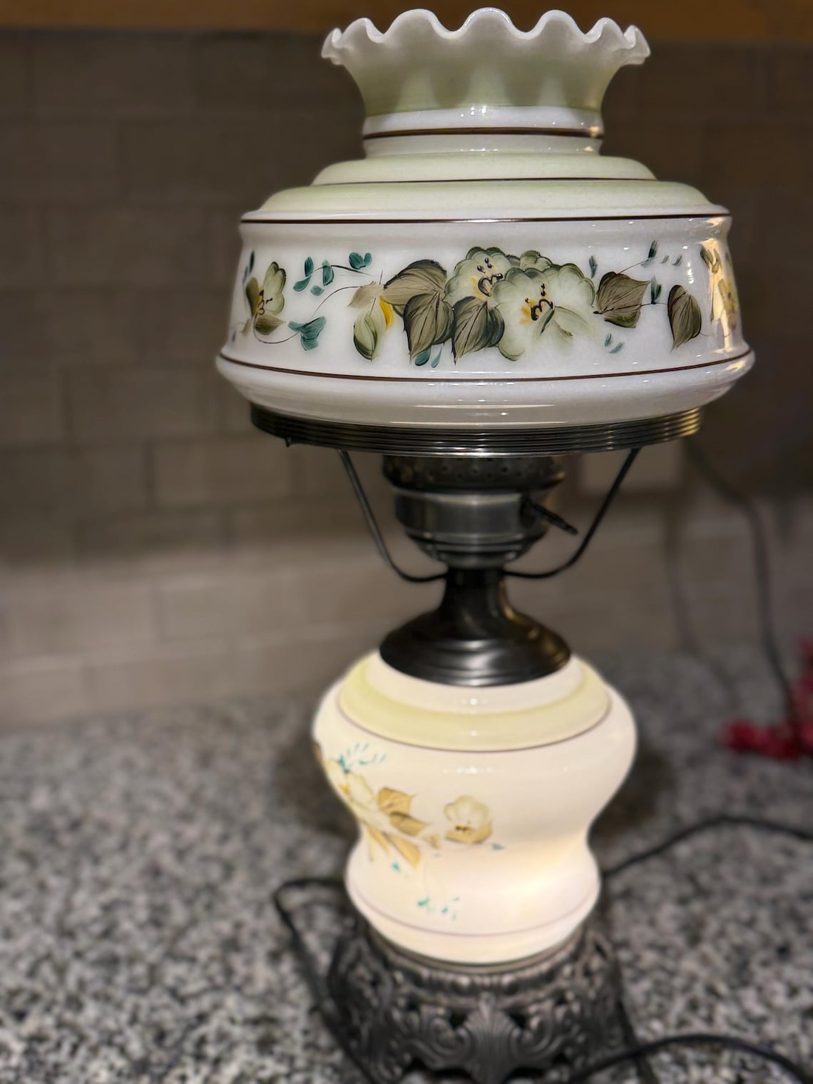 Vintage Quoizel Milk-glass Floral Themed Hurricane Lamp. Vintage From ...