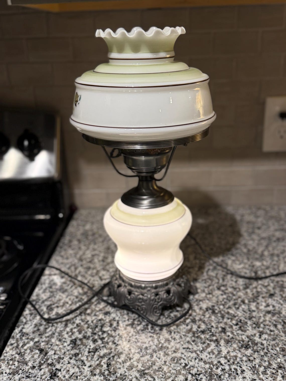 Vintage Quoizel Milk-glass Floral Themed Hurricane Lamp. Vintage From ...